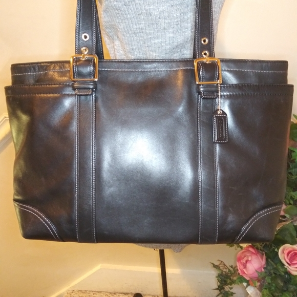 EUC Coach Black Leather Laptop Tote Purse - Picture 5 of 15